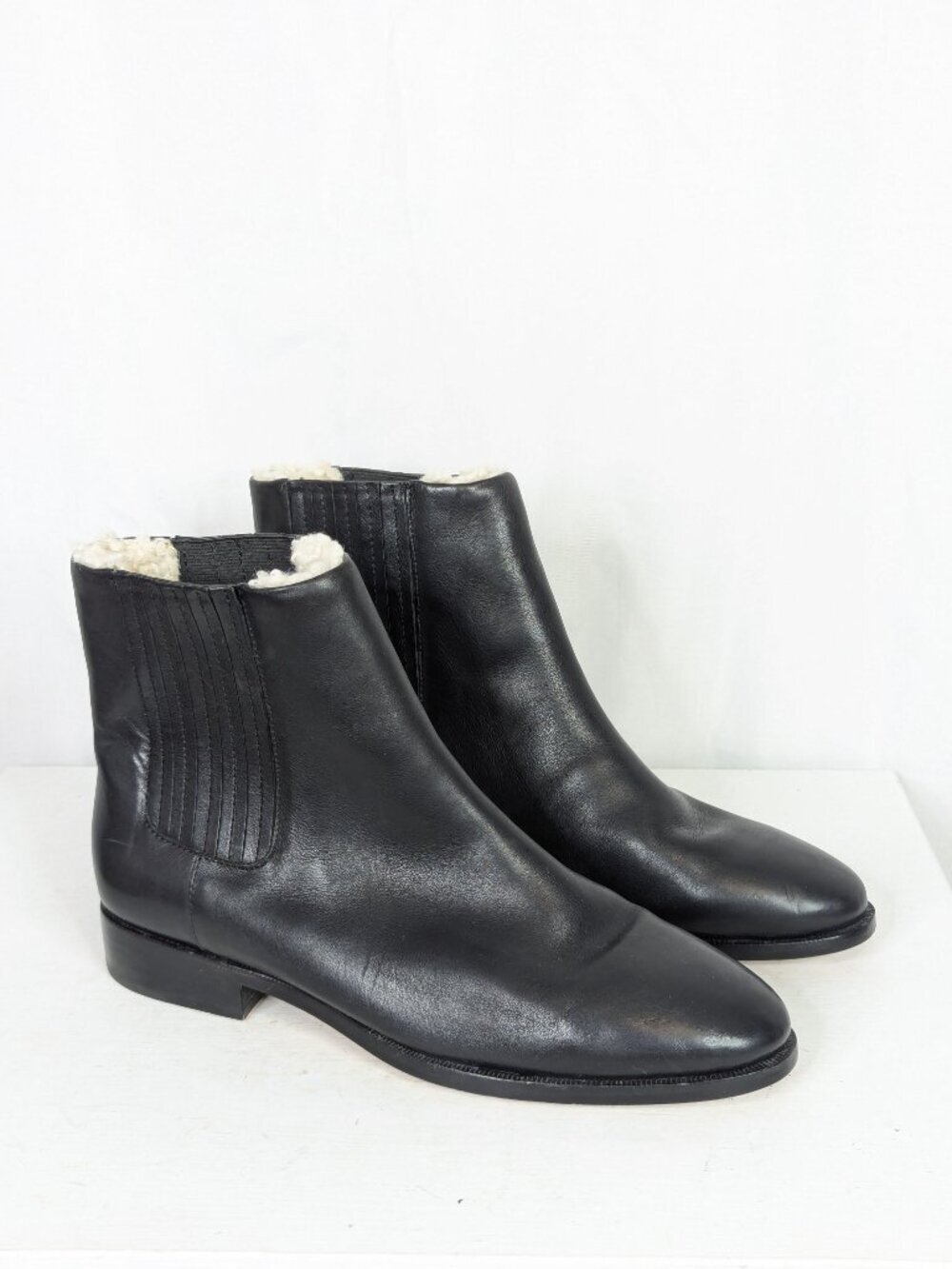 J. Crew Sherpa Lined Black Leather Chelsea Boots Size 10.5